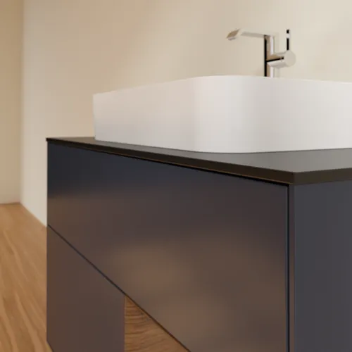 VILLEROY BOCH Toaletní skříňka Finion, s osvětlením, 2 výsuvy, 1000 x 603 x 501 mm, půlnočně modrý matný lak / ořechová dýha / černé matné sklo #F372GNHG, obrázek 6