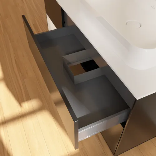 VILLEROY BOCH Toaletní skříňka Finion, s osvětlením, 3 výsuvy, 1200 x 603 x 501 mm, černý matný lak / bílý lesklý lak / bílé matné sklo #F391GFPD, obrázek 8