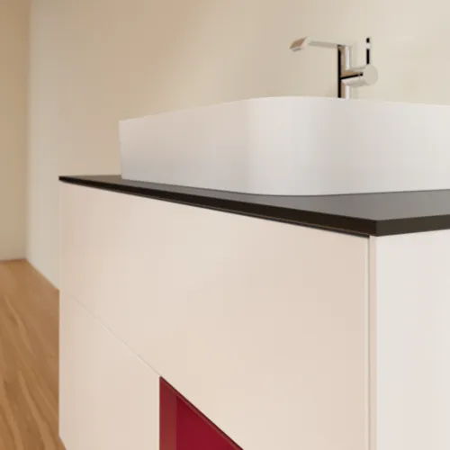 VILLEROY BOCH Toaletní skříňka Finion, s osvětlením, 2 výsuvy, 1000 x 603 x 501 mm, bílý matný lak / pivoňkový matný lak / černé matné sklo #F372HBMT, obrázek 6