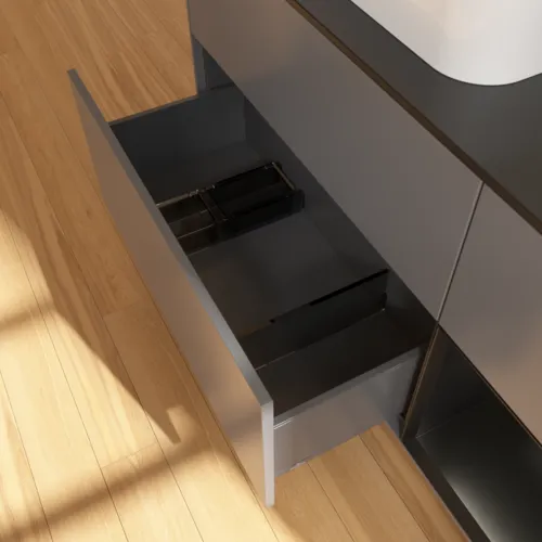 VILLEROY BOCH Toaletní skříňka Finion, s osvětlením, 3 výsuvy, 1200 x 603 x 501 mm, antracitový matný lak / černý matný lak / černé matné sklo #F402PDGK, obrázek 7