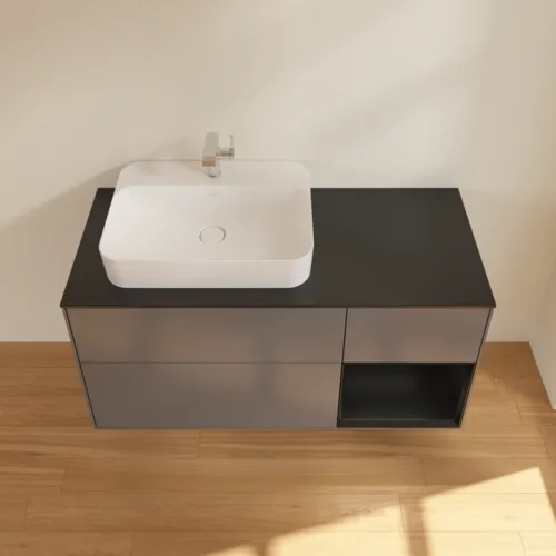 VILLEROY BOCH Toaletní skříňka Finion, s osvětlením, 3 výsuvy, 1200 x 603 x 501 mm, antracitový matný lak / černý matný lak / černé matné sklo #F402PDGK, obrázek 4