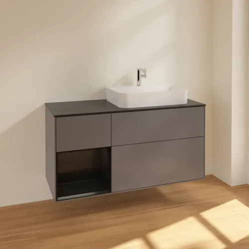 VILLEROY BOCH Toaletní skříňka Finion, s osvětlením, 3 výsuvy, 1200 x 603 x 501 mm, antracitový matný lak / černý matný lak / černé matné sklo #F392PDGK, obrázek 2