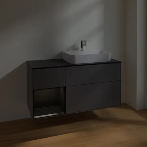 VILLEROY BOCH Toaletní skříňka Finion, s osvětlením, 3 výsuvy, 1200 x 603 x 501 mm, antracitový matný lak / černý matný lak / černé matné sklo #F392PDGK, obrázek 5