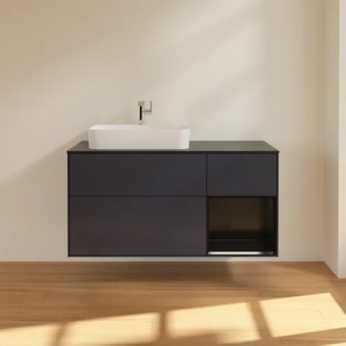 VILLEROY BOCH Toaletní skříňka Finion, s osvětlením, 3 výsuvy, 1200 x 603 x 501 mm, Midnight Blue Matt Lacquer / Black Matt Lacquer / Glass Black Matt #F402PDHG, obrázek 2