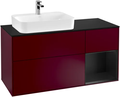 VILLEROY BOCH Toaletní skříňka Finion, s osvětlením, 3 výsuvy, 1200 x 603 x 501 mm, Peony Matt Lacquer / Black Matt Lacquer / Glass Black Matt #F402PDHB