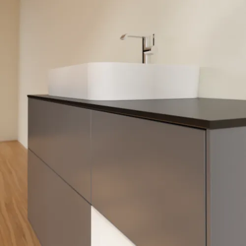 VILLEROY BOCH Toaletní skříňka Finion, s osvětlením, 3 výsuvy, 1200 x 603 x 501 mm, antracitový matný lak / lesklý bílý lak / černé matné sklo #F402GFGK, obrázek 6