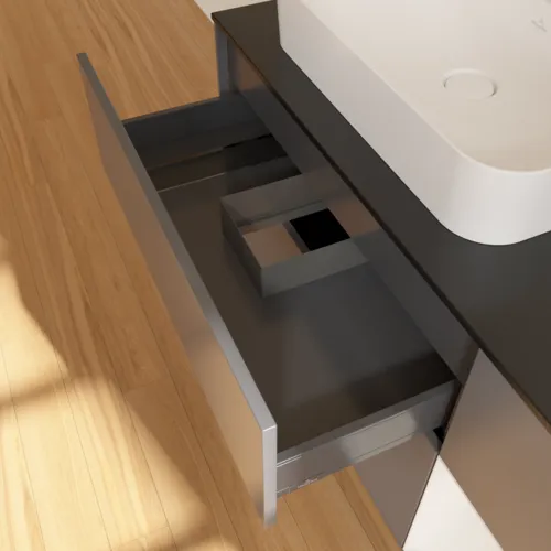 VILLEROY BOCH Toaletní skříňka Finion, s osvětlením, 3 výsuvy, 1200 x 603 x 501 mm, antracitový matný lak / lesklý bílý lak / černé matné sklo #F402GFGK, obrázek 8