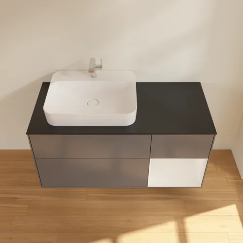 VILLEROY BOCH Toaletní skříňka Finion, s osvětlením, 3 výsuvy, 1200 x 603 x 501 mm, antracitový matný lak / lesklý bílý lak / černé matné sklo #F402GFGK, obrázek 4