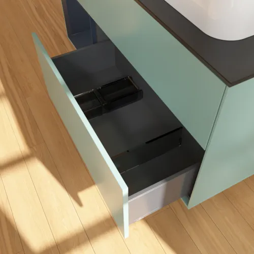 VILLEROY BOCH Toaletní skříňka Finion, s osvětlením, 3 výsuvy, 1200 x 603 x 501 mm, olivový matný lak / půlnoční modrý matný lak / černé matné sklo #F392HGGM, obrázek 7