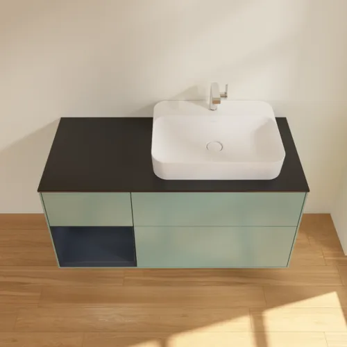 VILLEROY BOCH Toaletní skříňka Finion, s osvětlením, 3 výsuvy, 1200 x 603 x 501 mm, olivový matný lak / půlnoční modrý matný lak / černé matné sklo #F392HGGM, obrázek 4
