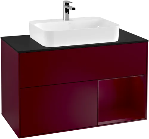VILLEROY BOCH Toaletní skříňka Finion, s osvětlením, 2 výsuvy, 1000 x 603 x 501 mm, Peony Matt Lacquer / Peony Matt Lacquer / Glass Black Matt #F372HBHB