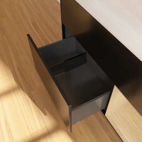 VILLEROY BOCH Toaletní skříňka Finion, s osvětlením, 2 výsuvy, 1000 x 603 x 501 mm, černý matný lak / dubová dýha / sklo bílé matné #F371PCPD, obrázek 7