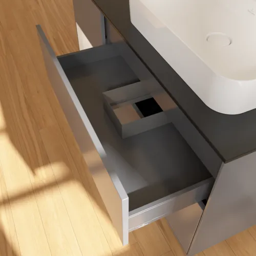 VILLEROY BOCH Toaletní skříňka Finion, s osvětlením, 3 výsuvy, 1200 x 603 x 501 mm, antracitový matný lak / lesklý bílý lak / černé matné sklo #F392GFGK, obrázek 8