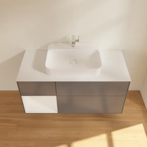VILLEROY BOCH Toaletní skříňka Finion, s osvětlením, 3 výsuvy, 1200 x 603 x 501 mm, antracit matný lak / lesklý bílý lak / sklo bílé matné #F411GFGK, obrázek 4