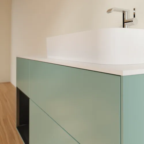 VILLEROY BOCH Toaletní skříňka Finion, s osvětlením, 3 výsuvy, 1200 x 603 x 501 mm, olivový matný lak / černý matný lak / bílé matné sklo #F391PDGM, obrázek 6