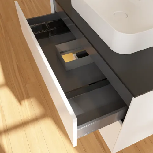 VILLEROY BOCH Toaletní skříňka Finion, s osvětlením, 2 výsuvy, 1000 x 603 x 501 mm, bílý matný lak / zlatý matný lak / černé matné sklo #F362HFMT, obrázek 8