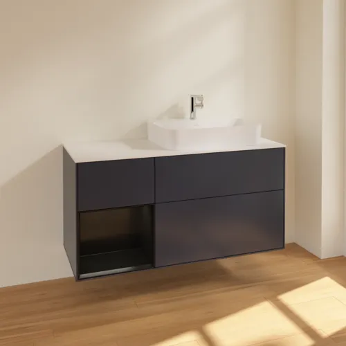VILLEROY BOCH Toaletní skříňka Finion, s osvětlením, 3 výsuvy, 1200 x 603 x 501 mm, Midnight Blue Matt Lacquer / Black Matt Lacquer / Glass White Matt #F391PDHG, obrázek 2