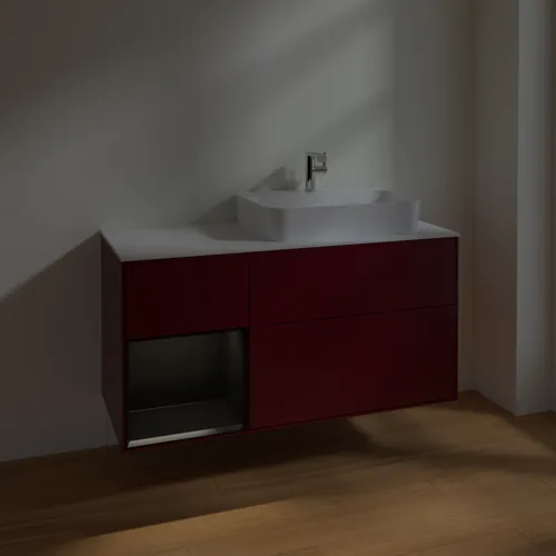 VILLEROY BOCH Toaletní skříňka Finion, s osvětlením, 3 výsuvy, 1200 x 603 x 501 mm, Pivoňka matný lak / Černý matný lak / Sklo bílé matné #F391PDHB, obrázek 5