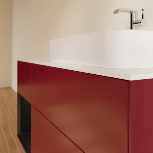 VILLEROY BOCH Toaletní skříňka Finion, s osvětlením, 3 výsuvy, 1200 x 603 x 501 mm, Pivoňka matný lak / Černý matný lak / Sklo bílé matné #F391PDHB, obrázek 6