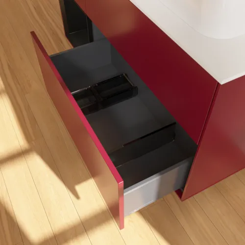 VILLEROY BOCH Toaletní skříňka Finion, s osvětlením, 3 výsuvy, 1200 x 603 x 501 mm, Pivoňka matný lak / Černý matný lak / Sklo bílé matné #F391PDHB, obrázek 7