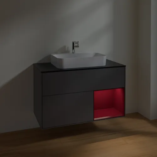 VILLEROY BOCH Toaletní skříňka Finion, s osvětlením, 2 výsuvy, 1000 x 603 x 501 mm, antracitový matný lak / pivoňkový matný lak / černé matné sklo #F372HBGK, obrázek 5