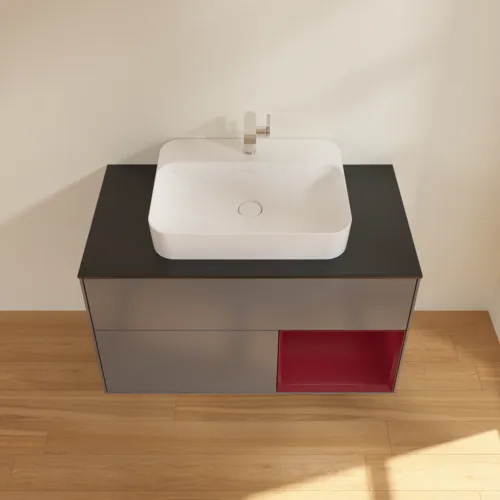 VILLEROY BOCH Toaletní skříňka Finion, s osvětlením, 2 výsuvy, 1000 x 603 x 501 mm, antracitový matný lak / pivoňkový matný lak / černé matné sklo #F372HBGK, obrázek 4