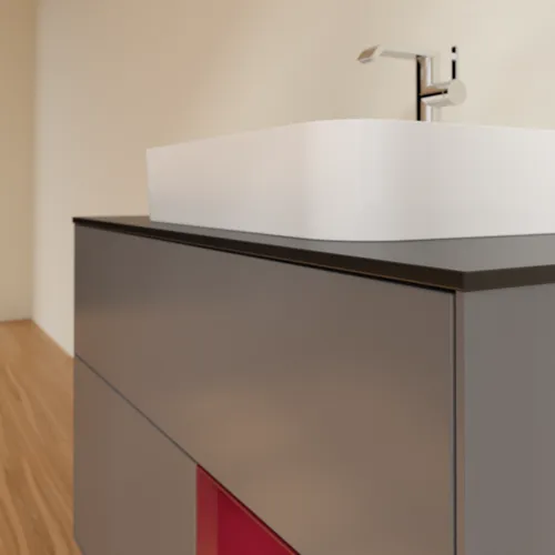 VILLEROY BOCH Toaletní skříňka Finion, s osvětlením, 2 výsuvy, 1000 x 603 x 501 mm, antracitový matný lak / pivoňkový matný lak / černé matné sklo #F372HBGK, obrázek 6