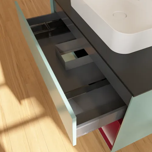 VILLEROY BOCH Toaletní skříňka Finion, s osvětlením, 2 výsuvy, 1000 x 603 x 501 mm, olivový matný lak / pivoňkový matný lak / černé matné sklo #F372HBGM, obrázek 8