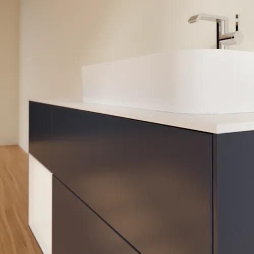 VILLEROY BOCH Toaletní skříňka Finion, s osvětlením, 3 výsuvy, 1200 x 603 x 501 mm, Midnight Blue Matt Lacquer / Glossy White Lacquer / Glass White Matt #F391GFHG, obrázek 6