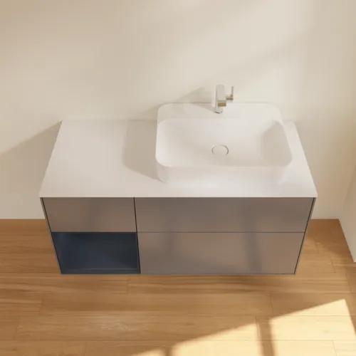 VILLEROY BOCH Toaletní skříňka Finion, s osvětlením, 3 výsuvy, 1200 x 603 x 501 mm, antracitový matný lak / půlnoční modrý matný lak / bílé matné sklo #F391HGGK, obrázek 4
