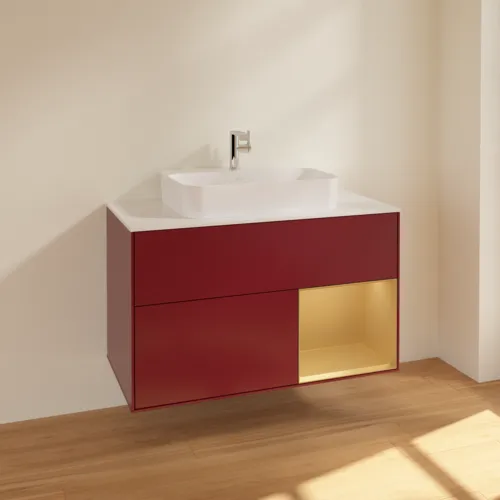 VILLEROY BOCH Toaletní skříňka Finion, s osvětlením, 2 výsuvy, 1000 x 603 x 501 mm, Peony Matt Lacquer / Gold Matt Lacquer / Glass White Matt #F371HFHB, obrázek 2