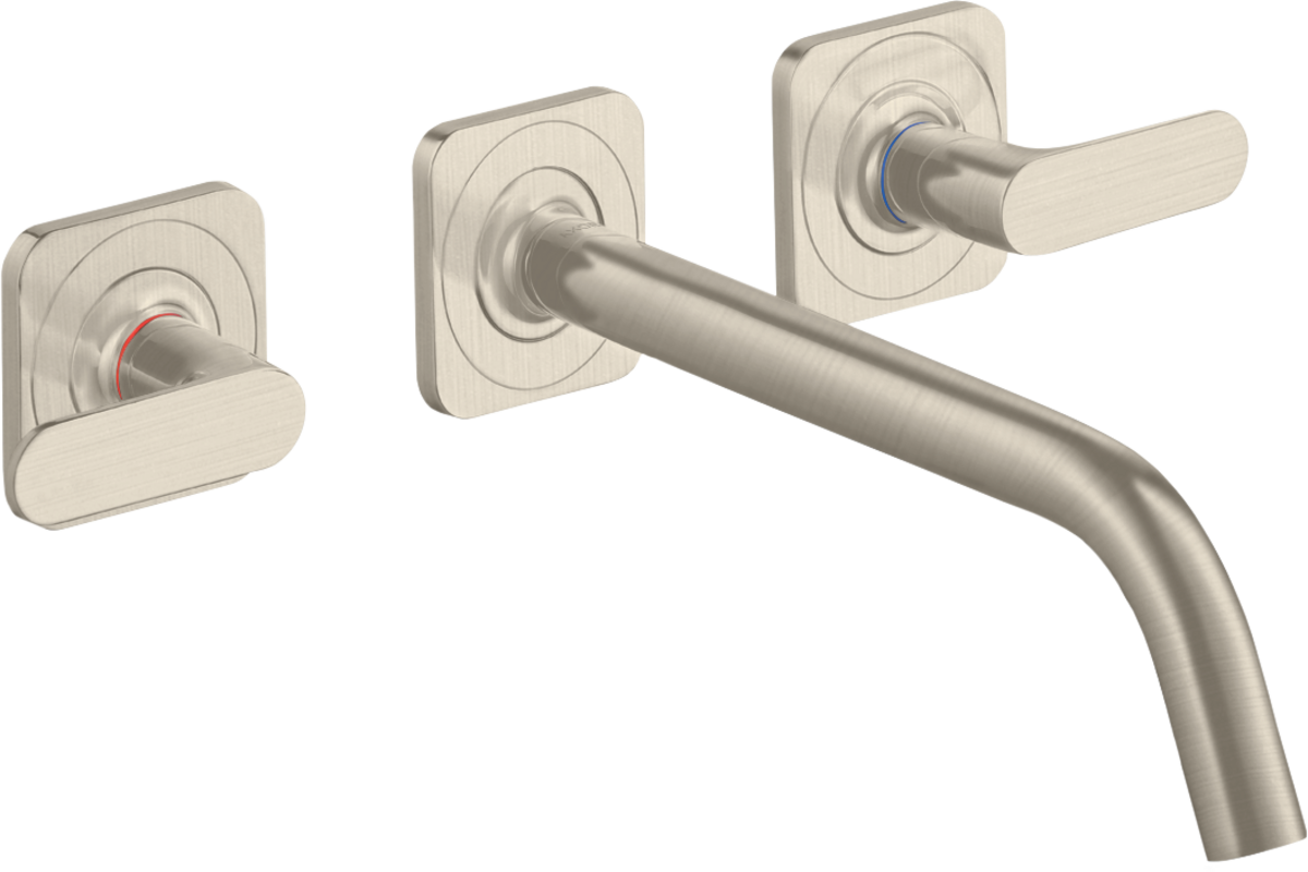 HANSGROHE AXOR Citterio M 3otvorová podomítková umyvadlová baterie pro montáž na stěnu s výtokem 226 mm, pákovými rukojeťmi a rozetami #34315820