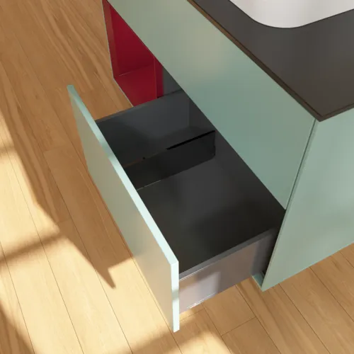 VILLEROY BOCH Toaletní skříňka Finion, s osvětlením, 2 výsuvy, 1000 x 603 x 501 mm, olivový matný lak / pivoňkový matný lak / černé matné sklo #F362HBGM, obrázek 7