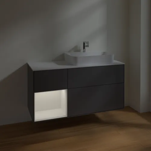 VILLEROY BOCH Toaletní skříňka Finion, s osvětlením, 3 výsuvy, 1200 x 603 x 501 mm, antracit matný lak / lesklý bílý lak / sklo bílé matné #F391GFGK, obrázek 5