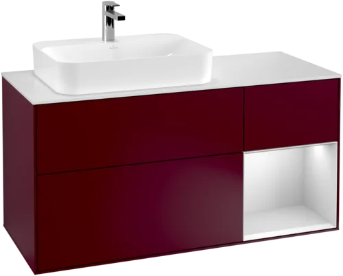 VILLEROY BOCH Toaletní skříňka Finion, s osvětlením, 3 výsuvy, 1200 x 603 x 501 mm, Peony Matt Lacquer / White Matt Lacquer / Glass White Matt #F401MTHB