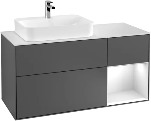VILLEROY BOCH Toaletní skříňka Finion, s osvětlením, 3 výsuvy, 1200 x 603 x 501 mm, antracitový matný lak / bílý matný lak / bílé matné sklo #F401MTGK