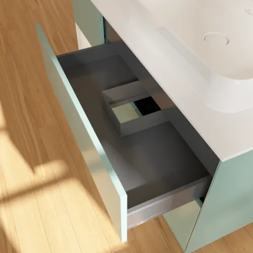 VILLEROY BOCH Toaletní skříňka Finion, s osvětlením, 3 výsuvy, 1200 x 603 x 501 mm, olivově matný lak / lesklý bílý lak / sklo bílé matné #F391GFGM, obrázek 8