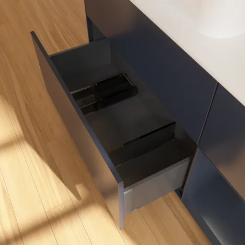 VILLEROY BOCH Toaletní skříňka Finion, s osvětlením, 3 výsuvy, 1200 x 603 x 501 mm, Midnight Blue Matt Lacquer / Midnight Blue Matt Lacquer / Glass White Matt #F401HGHG, obrázek 7