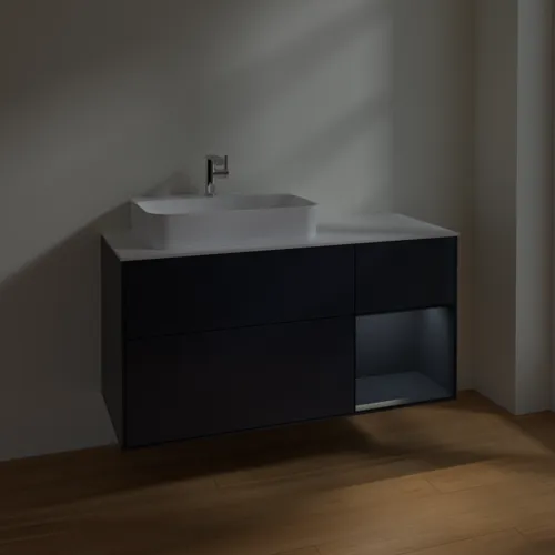 VILLEROY BOCH Toaletní skříňka Finion, s osvětlením, 3 výsuvy, 1200 x 603 x 501 mm, Midnight Blue Matt Lacquer / Midnight Blue Matt Lacquer / Glass White Matt #F401HGHG, obrázek 5