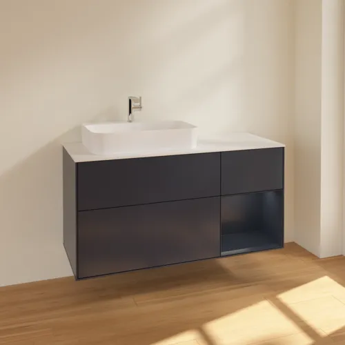 VILLEROY BOCH Toaletní skříňka Finion, s osvětlením, 3 výsuvy, 1200 x 603 x 501 mm, Midnight Blue Matt Lacquer / Midnight Blue Matt Lacquer / Glass White Matt #F401HGHG, obrázek 2