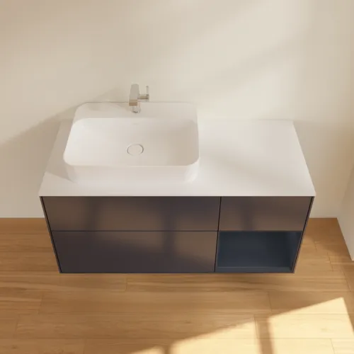 VILLEROY BOCH Toaletní skříňka Finion, s osvětlením, 3 výsuvy, 1200 x 603 x 501 mm, Midnight Blue Matt Lacquer / Midnight Blue Matt Lacquer / Glass White Matt #F401HGHG, obrázek 4