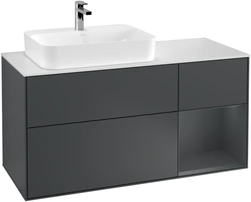 VILLEROY BOCH Toaletní skříňka Finion, s osvětlením, 3 výsuvy, 1200 x 603 x 501 mm, Midnight Blue Matt Lacquer / Midnight Blue Matt Lacquer / Glass White Matt #F401HGHG