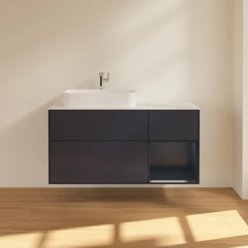 VILLEROY BOCH Toaletní skříňka Finion, s osvětlením, 3 výsuvy, 1200 x 603 x 501 mm, Midnight Blue Matt Lacquer / Midnight Blue Matt Lacquer / Glass White Matt #F401HGHG, obrázek 3