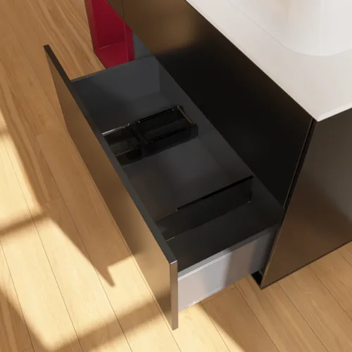VILLEROY BOCH Toaletní skříňka Finion, s osvětlením, 3 výsuvy, 1200 x 603 x 501 mm, černý matný lak / pivoňkový matný lak / bílé matné sklo #F391HBPD, obrázek 7