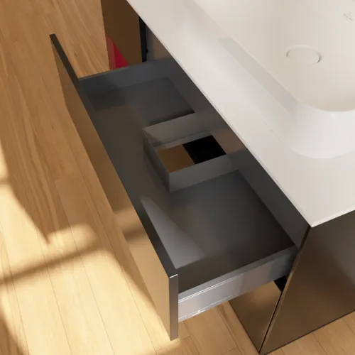 VILLEROY BOCH Toaletní skříňka Finion, s osvětlením, 3 výsuvy, 1200 x 603 x 501 mm, černý matný lak / pivoňkový matný lak / bílé matné sklo #F391HBPD, obrázek 8