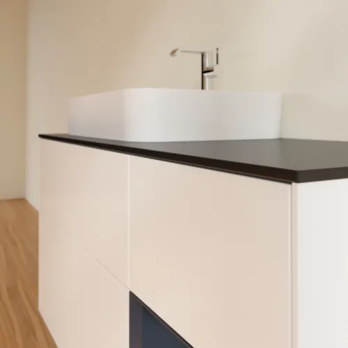 VILLEROY BOCH Toaletní skříňka Finion, s osvětlením, 3 výsuvy, 1200 x 603 x 501 mm, bílý matný lak / půlnoční modrý matný lak / černé matné sklo #F402HGMT, obrázek 6