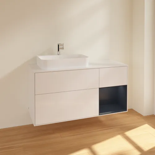 VILLEROY BOCH Toaletní skříňka Finion, s osvětlením, 3 výsuvy, 1200 x 603 x 501 mm, lesklý bílý lak / půlnoční modrý matný lak / bílé matné sklo #F401HGGF, obrázek 2