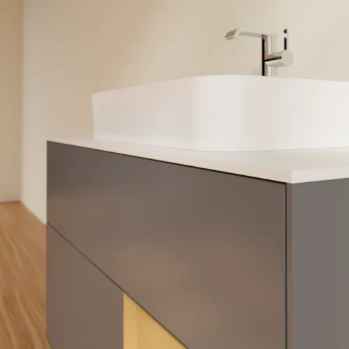 VILLEROY BOCH Toaletní skříňka Finion, s osvětlením, 2 výsuvy, 1000 x 603 x 501 mm, antracitový matný lak / zlatý matný lak / bílé matné sklo #F371HFGK, obrázek 6