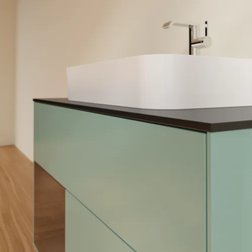 VILLEROY BOCH Toaletní skříňka Finion, s osvětlením, 2 výsuvy, 1000 x 603 x 501 mm, olivový matný lak / ořechová dýha / černé matné sklo #F362GNGM, obrázek 6