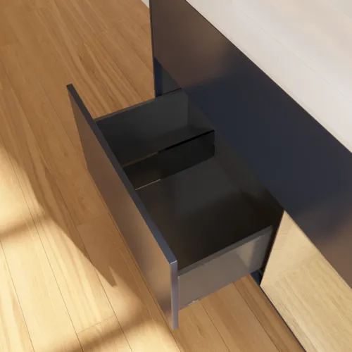 VILLEROY BOCH Toaletní skříňka Finion, s osvětlením, 2 výsuvy, 1000 x 603 x 501 mm, Midnight Blue Matt Lacquer / Oak Veneer / Glass White Matt #F371PCHG, obrázek 7